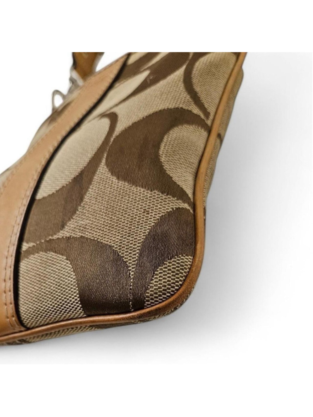 Coach Signature Jacquard Leather Crossbody Tan Brown - Picture 6 of 8